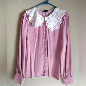 Cutecore Pink Lace Collar Blouse